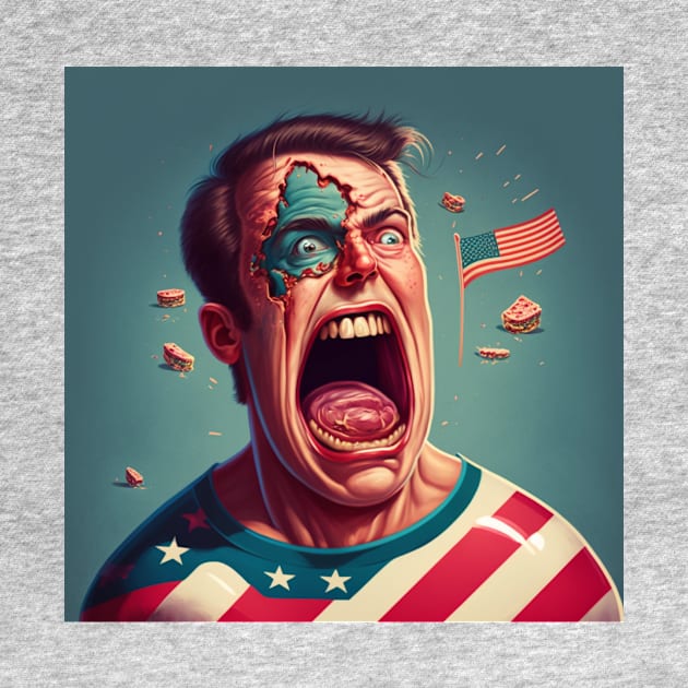 Funny illustration of man with open mouth wearing t-shirt in flag of America by KOTYA